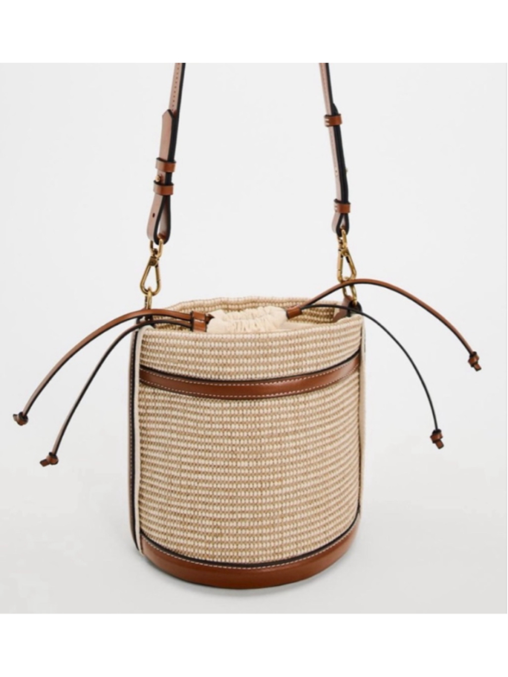 House of Harlow 1960 Woven Bucket Bag Brown Crossbody Straw Texture NWT - Picture 5 of 6